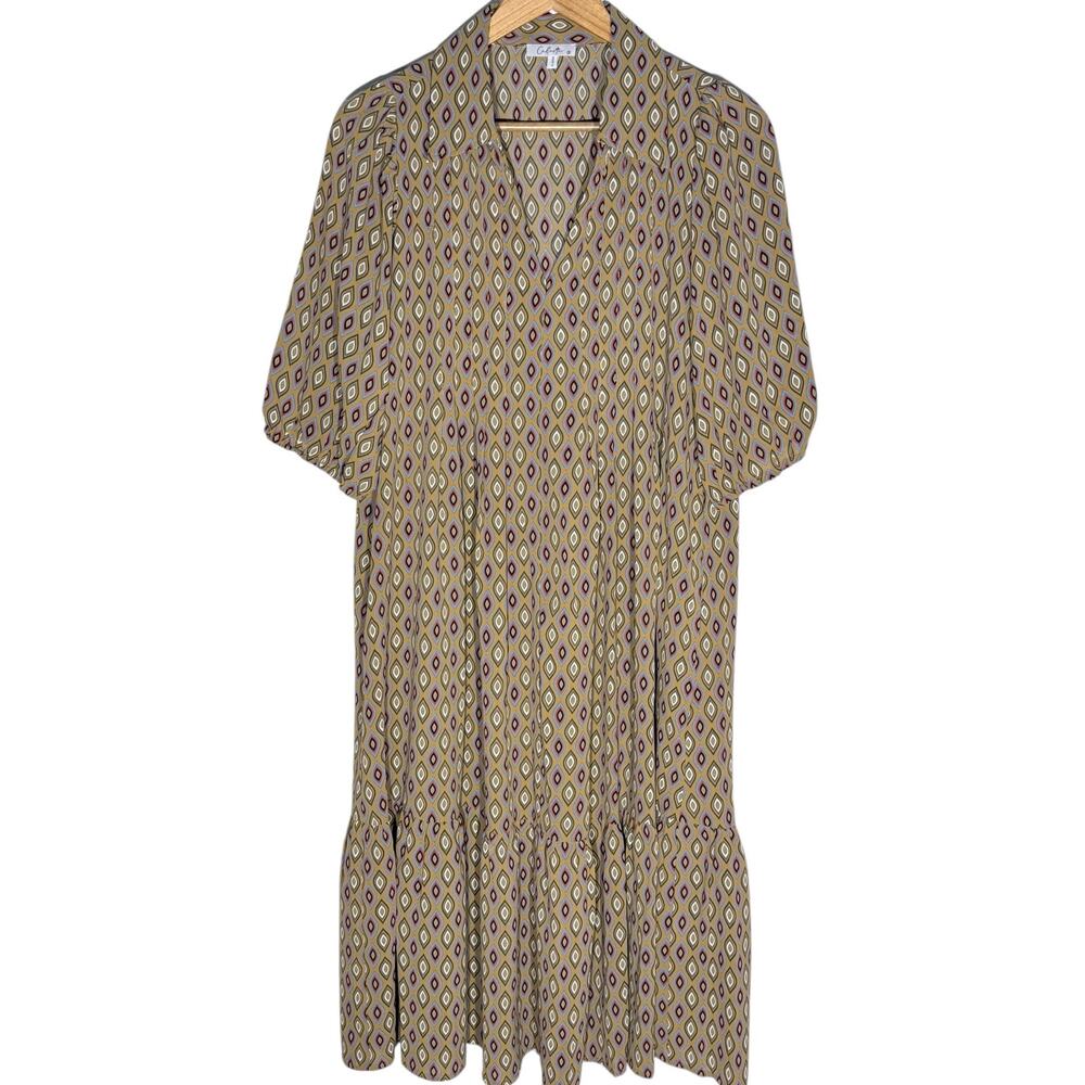 Calista Midi Shirt Dress in a Geometric Medallion Print, Women's Size S - Picture 3 of 8
